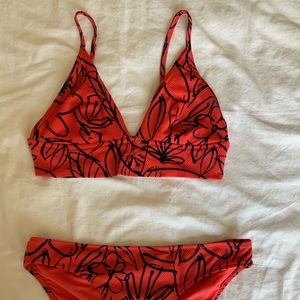 aerie Red Floral Print Bikini Set